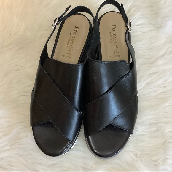 Formentini Black Leather Wedge Sandals Sz-10 - Picture 2 of 7